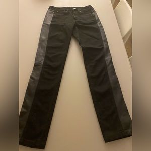 Burberry black jeans with leather along the side of each leg. Size 27.